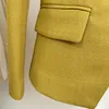 Kvinnors kostymer högkvalitativ EST 2022 Classic Designer Jacket Kvinnor Lion -knappar Double Breasted Slim Fit Textured Blazer Color Mustard