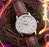 Mens Womens Three Stiches 시계 38mm Deep Sweeeping 자동 기계 운동 진짜 가죽 달력 사업 여가 손목 시계 Orologio di Lusso