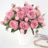 Decorative Flowers 30CM Fake Roses Silk Peony Artificial Year's Christmas Decorations Vase For Home Wedding Bridal Bouquet Indoor
