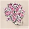 Eheringe Eheringe Niedliche weibliche rosa Kristallstein-Ring-Charme-gehobene dünne für Frauen zierliche Braut-Blumen-Zirkon-Verlobungs-R Dhhbr