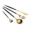 Столовые наборы белых черных столовых приборов Высококачественные из нержавеющей стали набор золота с золотой ножей Forks Spoons Home Party Использование посуды