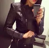 女性革のレディースジャケット2022 PUブラックスリムモトバイカージャケット女性長袖パンクトップ秋のアウターコート