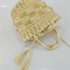 Evening Bags Gold And Silver Bucket Woven Straw Bag British Wind Women's Shoulder Handmade Grass Weaving Travel Leisure Beach