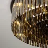 Plafonniers Lustre En Cristal Moderne Pour Luxe Rond Fumé Gris Cristal Lampes Chambre Salon Décor Luminaires Avec LED