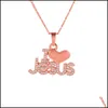 Pendentif Colliers Mode Religieux J'aime Jésus Pendentif Collier Pour Femmes Or/Or Rose Bijoux Chrétiens Accessoires Drop Delive Dhq4G