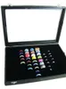 Pochettes à bijoux Boîte de rangement pour présentoir à bague à 100 chiffres avec plateau à couvercle en cuir noir délicat