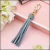 Keychains Lanyards Long Tassel Keychain Car Bag Hanging Pendant Ornaments Present For Women Girls Trinket Leather Rhinestone Bow Key DH9HY