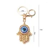 Keychains Fashion Gold Color Hollow Out Hamsa Hand Key Chain Turkish Evil Eye Crystal Fatima Palm Ring