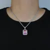 Collier pendentif carré coloré pavé bleu rose violet bleu pierre cz avec chaîne de corde 3mm chaînes de tennis hip hop colliers bijoux pour femmes hommes cadeau