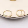 Simple Mixed 18k Gold 925 Silver Stud Diseñadores de lujo Letras Geométrica V Patrón de mujeres Cristal Renúdonea Pearl Fiesta de bodas Jewerlry