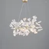 Kronleuchter Kunst Design Kronleuchter für Wohnzimmer Dekor Ess hängende Lampe Weiß Keramik Ginkgo Baumblatt runde Schlafzimmerleuchten