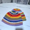 Beanie/Skull Caps Women Hollow Flower Sticked Fisherman Hat Handmade virkning Rainbow Color Matching Basin Hat Spring Summer Sunscreen Sun Gorro T221020