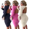 Woolen Sweaters Dress Women Sexy Backless Knitted Sweater Short Mini Dresses Long Sleeved Clubwear Free Ship