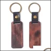 Nyckelringar Lanyards DHS Personlig läder Keychain Pendant Beech Wood Carving Keychains Lage Decoration Key Ring DIY ThanksGivin DH10G