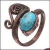 Alyans alyans ufooro pirinç bronz vintage ring gül altın dolu moda mavi opal abartılı yuvarlak parmak kadınlar için g dh0mj