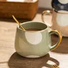 Kubki 370 ml Nordic Creative Ceramic Coffee Cup Użyte mleka Water Mark Gold InLay Valentine Festival Prezent urodzinowy