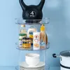 360 Gabinete de rota￧￣o Organizador Gaveta de armazenamento Bandejas de especiarias bebida cosm￩tica Rack de estoque transparente de animais de estima￧￣o para o banheiro da cozinha HH657