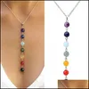 Pendant Necklaces Sier Simple Style 7 Chakra Mticolor Natural Stone Beads Pendant Necklace Long Chain For Women Charm Collier Collar Dhse7