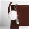 Keychains Lanyards Card Contactless Bank Reader Long Nail Armor Cards Holder Keychain Female Acrylic Fur Ball Key Ring Charm Jewel Dh9E8