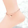 Anklets Martick Single Heart Double Layer Anklet For Women Rose Gold-color Fashion Jewelry Summer Never Fade Ank216