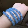 Bracciale da donna a quattro giri con perline di pietra tonda in cristallo blu oceano genuino naturale 7,8 mm