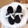2022 Children's Winter snowwalking shoes kids bow hair ball decorative velvet boys and girls outdoor fashion warm naked boots