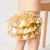 Baby meisje gouden ruche bloeiers shorts past 0-24 maanden pasgeboren baby katoenen romper kledingsets broek schoenen hoofdband