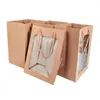 보석 파우치 10pcs 투명한 창 크래프트 종이 선물 가방 결혼 생일 파티를위한 선호하는 휴대용 포장 상자