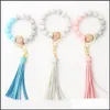 Keychains Lanyards Tassel Wood Beads Armband Keychains Keyring For Women Accessories Mticolor Key Ringshain Styles 14 Colors Drop DHQB9
