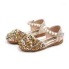 Flat Shoes Summer Girls Bead Flats Fling Princess Baby Dance Kids Sandals Children Wedding Gold Silver Size 21-30