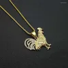 H￤nge halsband Rooster Creative Necklace Men's Fashion Titanium Steel Gold Plated Rhinestones Hip Hop Animal Jewelry