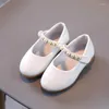 Flat Shoes Cute Girls Leather Spring Autumn Pearl Princess Children's Soft Bottom Black Pink Baby Performance G557