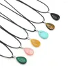 Pendant Necklaces Drop Shape Natural Stones Necklace Crystal Rose Quartz Turquoise Tiger Eye Agate Malachite Neck Chain For Women Jewelry