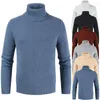 Camisetas para hombre, suéter de punto de manga larga con cuello alto de Color puro informal para otoño e invierno para hombre