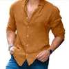 Camicie casual da uomo Camicia ampia in cotone e lino tinta unita da uomo Colletto alla coreana Manica lunga grande e alta