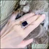 Fedi nuziali Fedi nuziali Fashion Princess Cut Blu scuro Cz Crystal Bands Ring Female Vintage Party Cocktail Noble Jewelrywedding Dh48H