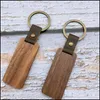 Nyckelringar Lanyards DHS Personlig läder Keychain Pendant Beech Wood Carving Keychains Lage Decoration Key Ring DIY ThanksGivin DH10G