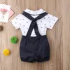 Ensembles de vêtements Born Baby Boys Vêtements Gentleman Costumes Toddler Bow-tie Barboteuse Tops Bretelles Shorts Salopettes Tenues 0-24M