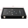 Jewelry Pouches 100-digit Ring Display Storage Box With Lid Tray Black Leather Delicate