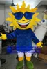 Beau costume de mascotte de soleil jaune avec des lunettes de soleil bleues Costume de personnage de dessin animé adulte Costume Appréciation Banquet Activités communautaires No.6972