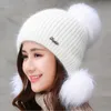 Beanie/Kafatası Kapakları Basit kız kalın kayak kar kapağı yeni moda kürk pompomlar kış yün kadın beanie şapkaları kadın kafataları sıcak örgü şapka seti t221020