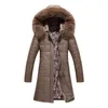 Pelle da donna L-8XL Cappotto lungo da donna Inverno Bel cappotto di pelle di pecora madre Addensare collo di pelliccia caldo Giacca con cappuccio Capispalla Donna