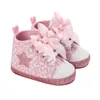 Первая пешеходная девочка милая кроватка обувь малыш леопардовый / звездный ходок рожденные кроссовки лодыжки высокий бабочек