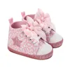 F￶rsta vandrare baby flicka s￶ta spj￤ls￤ng skor sm￥barn leopard / stj￤rna vandrare f￶dda sneakers ankel high bowknot promenad mjuk solad