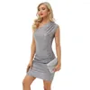 Casual Dresses Mini Dress for Women Sequined Asymmetric One Shoulder Ruched Tight Short Sleeve Summer Sexy Nightclub Pencil