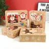 Brocada 4pcs Caixa de biscoitos de Natal com janela clara Kraft Paper Packaging Bag Party Favor Ano Decoração