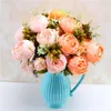 Decorative Flowers LuanQI 1 Bouquet 13 Heads Peony Tea Rose Camellia Silk Fake Flower DIY Home Garden Wedding Decoration High Quality