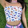 Bustiers Corsets Dentelle Ourlet Top Camisole Pour Femmes Coupe Basse Sans Bretelles Sexy Papillon Imprimer CropTops D'été Sans Manches Fête Streetwear