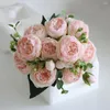 Decorative Flowers 30CM Fake Roses Silk Peony Artificial Year's Christmas Decorations Vase For Home Wedding Bridal Bouquet Indoor