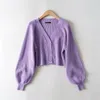 Women's Knits 2022 Women's Spring Autumn Coat Lantern Sleeves Fashionable And Comfortable Knit Cardigan V-Neck Jacket B206